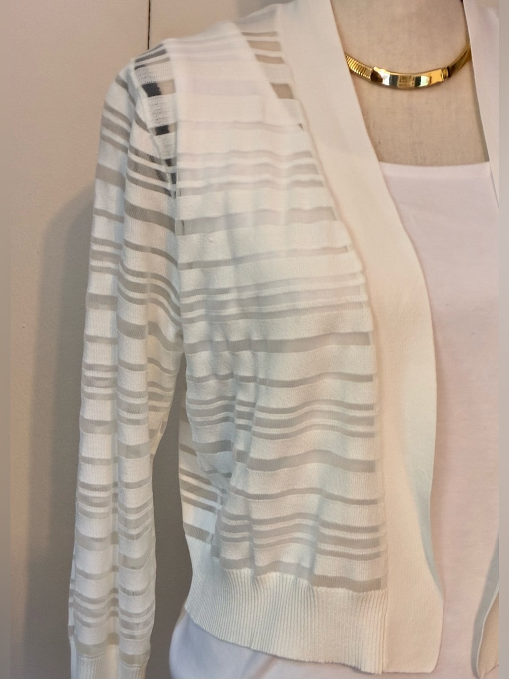 Shrug in a White Sheer Striped Cardigan by Calvin Klein NEW